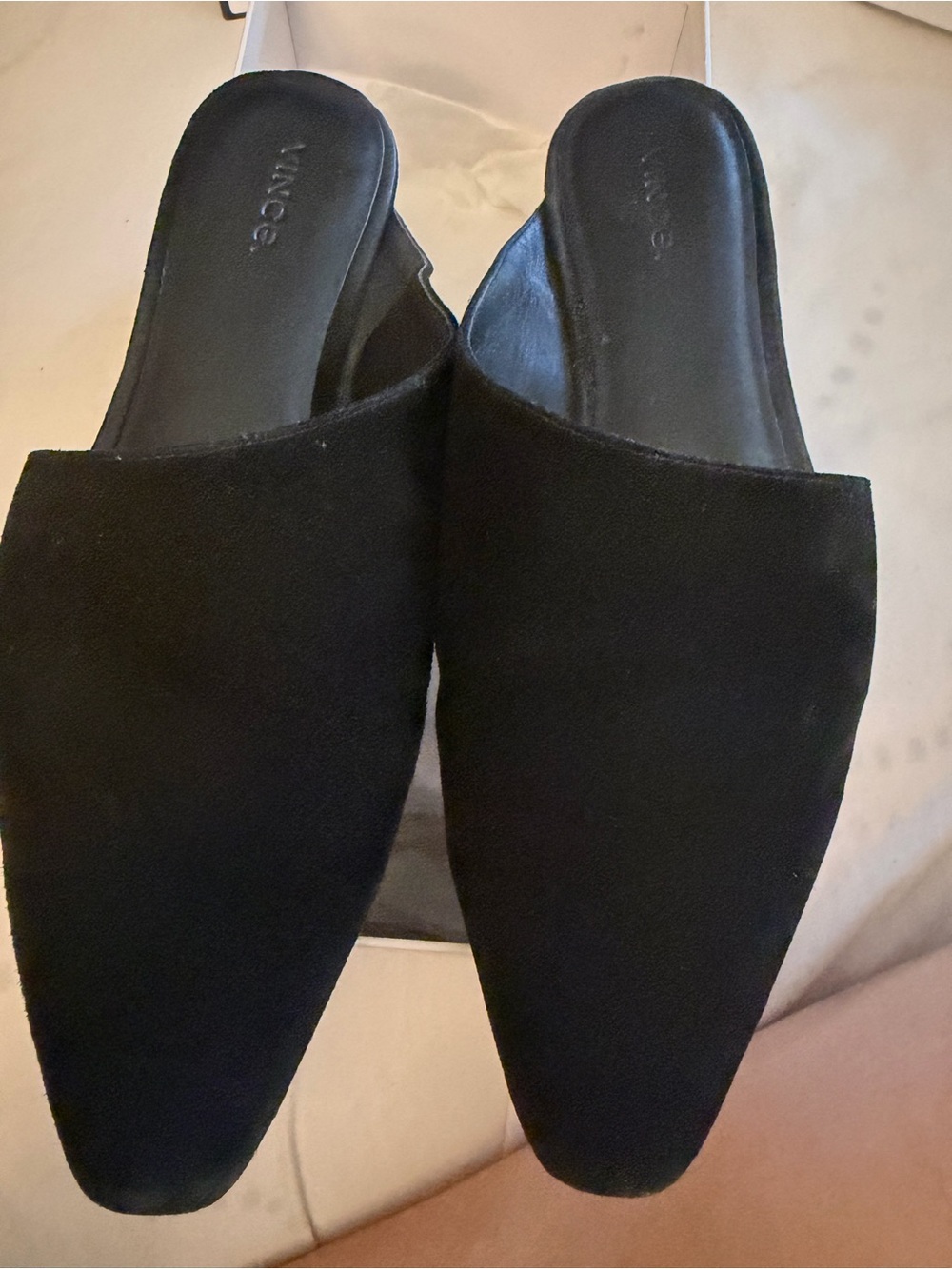Vince Black Suede Pointed-Toe Slip-On Mules